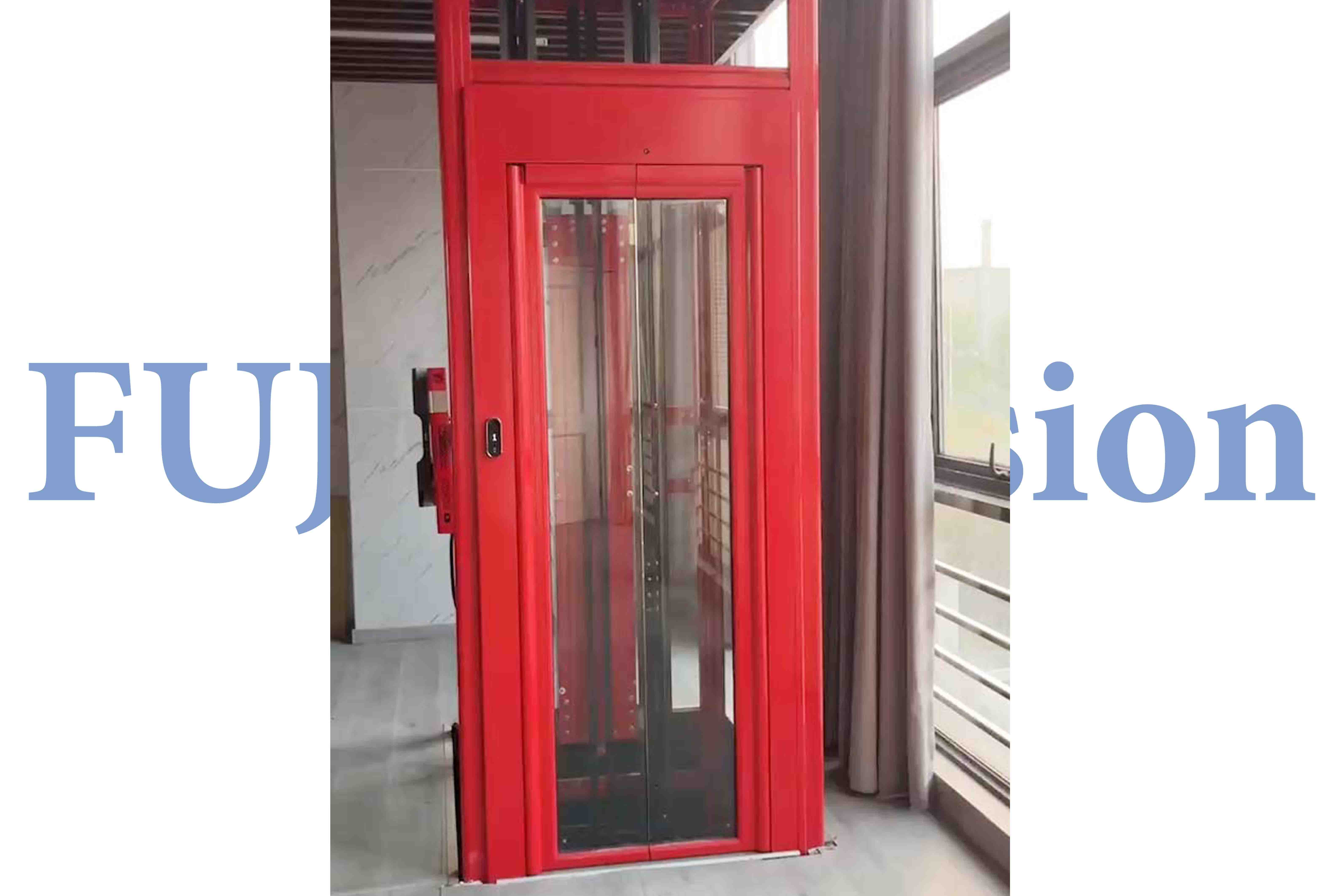 مصعد منصة منزلية مطلي باللون الأحمر